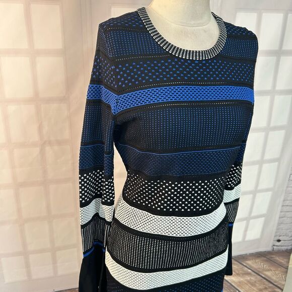 Alton Gray Bodycon Long Sleeve Striped Mesh Dress Size L - Picture 3 of 10